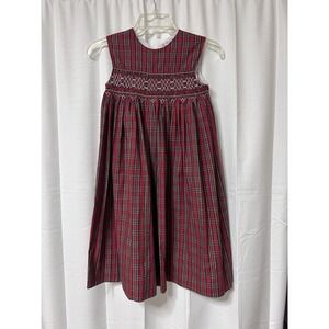 Vintage Orient Expressed Red White Plaid Smocked sleeveless Dress Girls Size 7